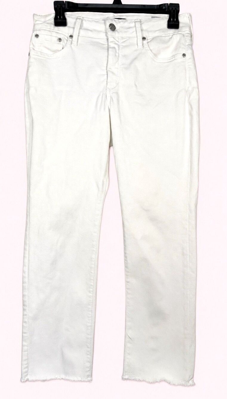 NYDJ Sheri Ankle Jeans Women’s 8P Petite White Slim Frayed Hem Lift Tuck Stretch